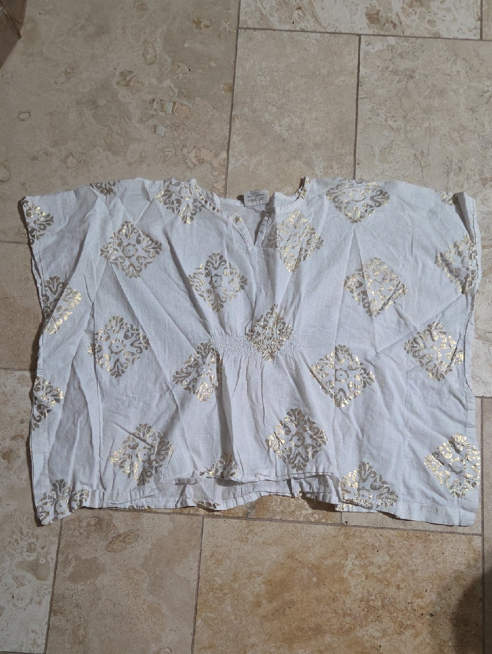 Crazy 8 Girls Size L White Gold Print Dolman Style Top